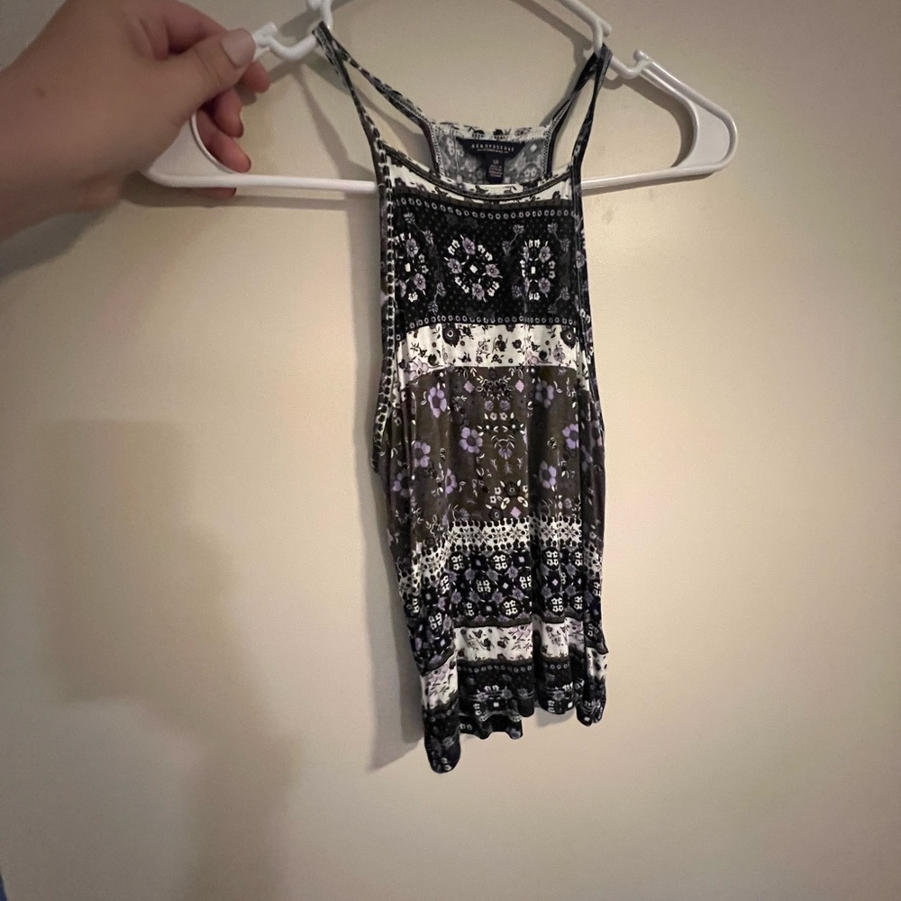 Aeropostale Black and White Tiered Tank Top